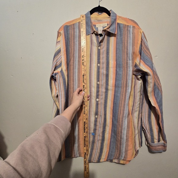 Territory Ahead Men Linen Silk Shirt LG Button Up Stripe Rainbow Colorful Summer - Picture 7 of 10